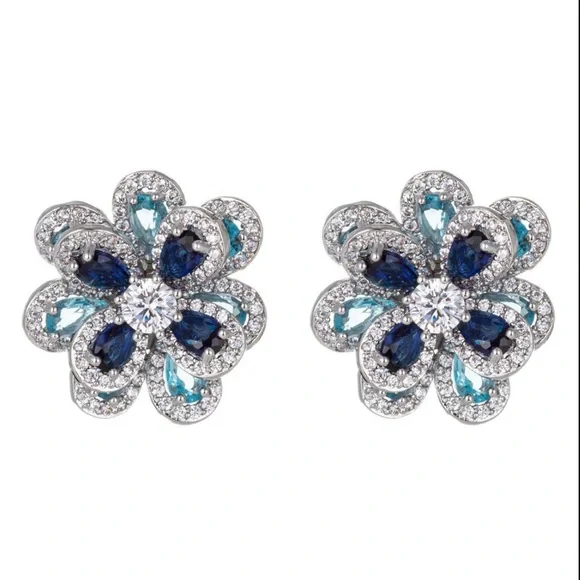 Eye Candy Elegant Silver and Blue Floral Earrings BNWT - Picture 1 of 1